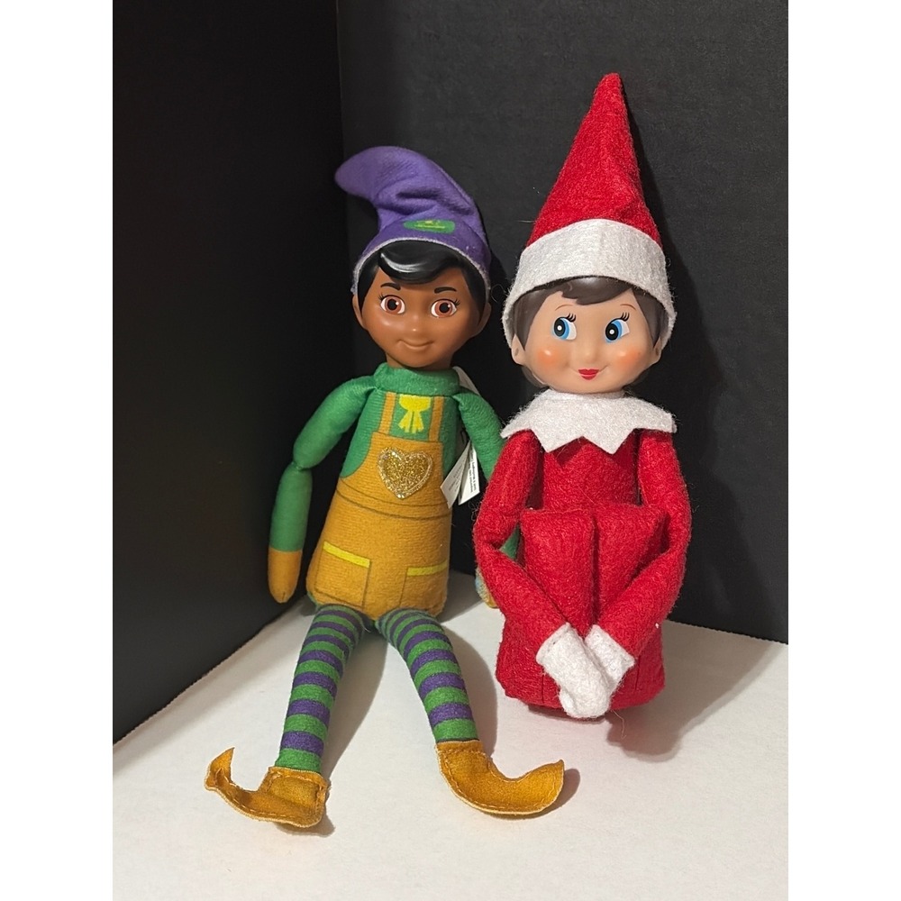 Elf on the Shelf Girl Red Plush and Elf Mates Toy Maker Green Set of 2